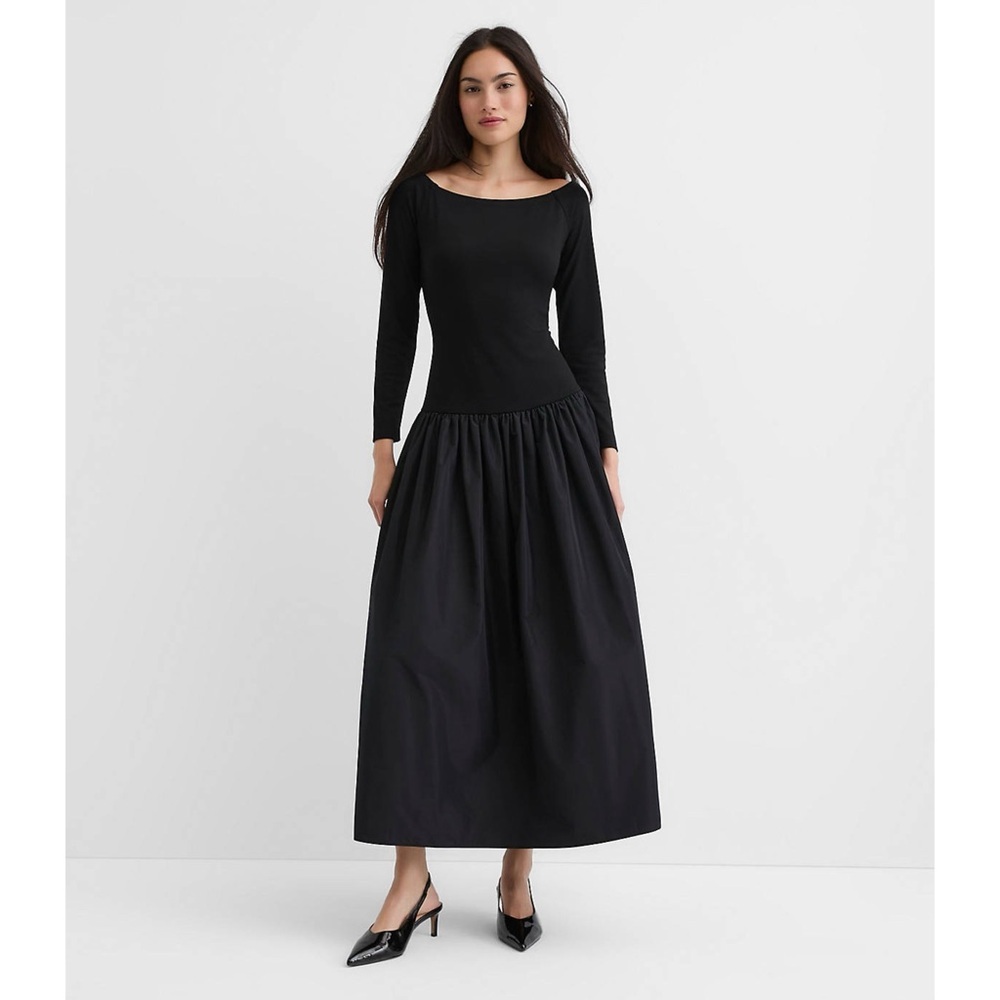 LOFT Taffeta Ponte Off The Shoulder Maxi Black Dress Size 16 Petite NWT